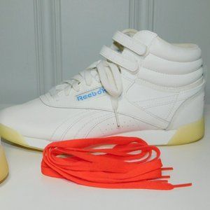 Reebok Freestyle Hi It's a Man's World White Sneakers Womens Size 11.5